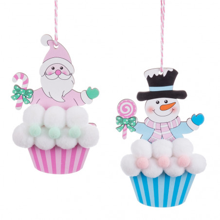 Pingente de madeira em forma de bolo de Papai Noel ou boneco de neve