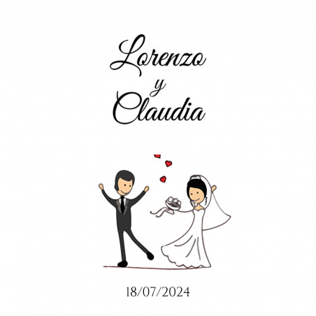 Adesivo quadrado personalizado de 5 x 5 cm com desenho dos noivos para detalhes do casamento