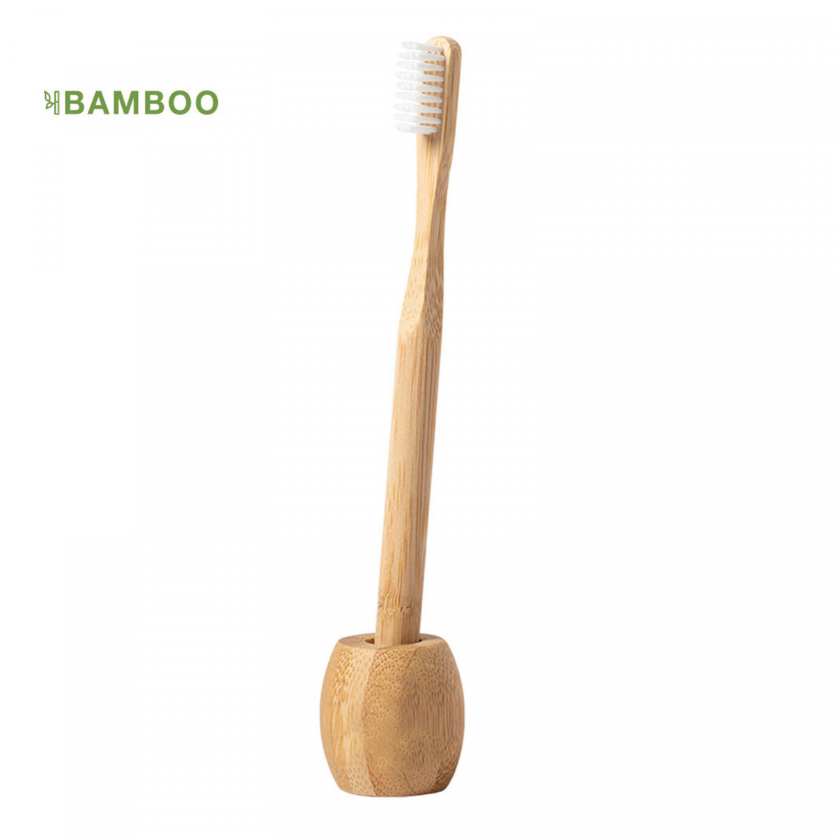 Escova de dentes de bambu com suporte correspondente