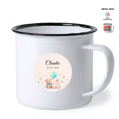 modelo caneca personalizada batismo elefante rosa chá bebê com texto nome