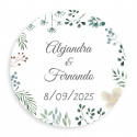 Adesivo de ervas minimalista personalizado de 5 cm para casamentos e eventos