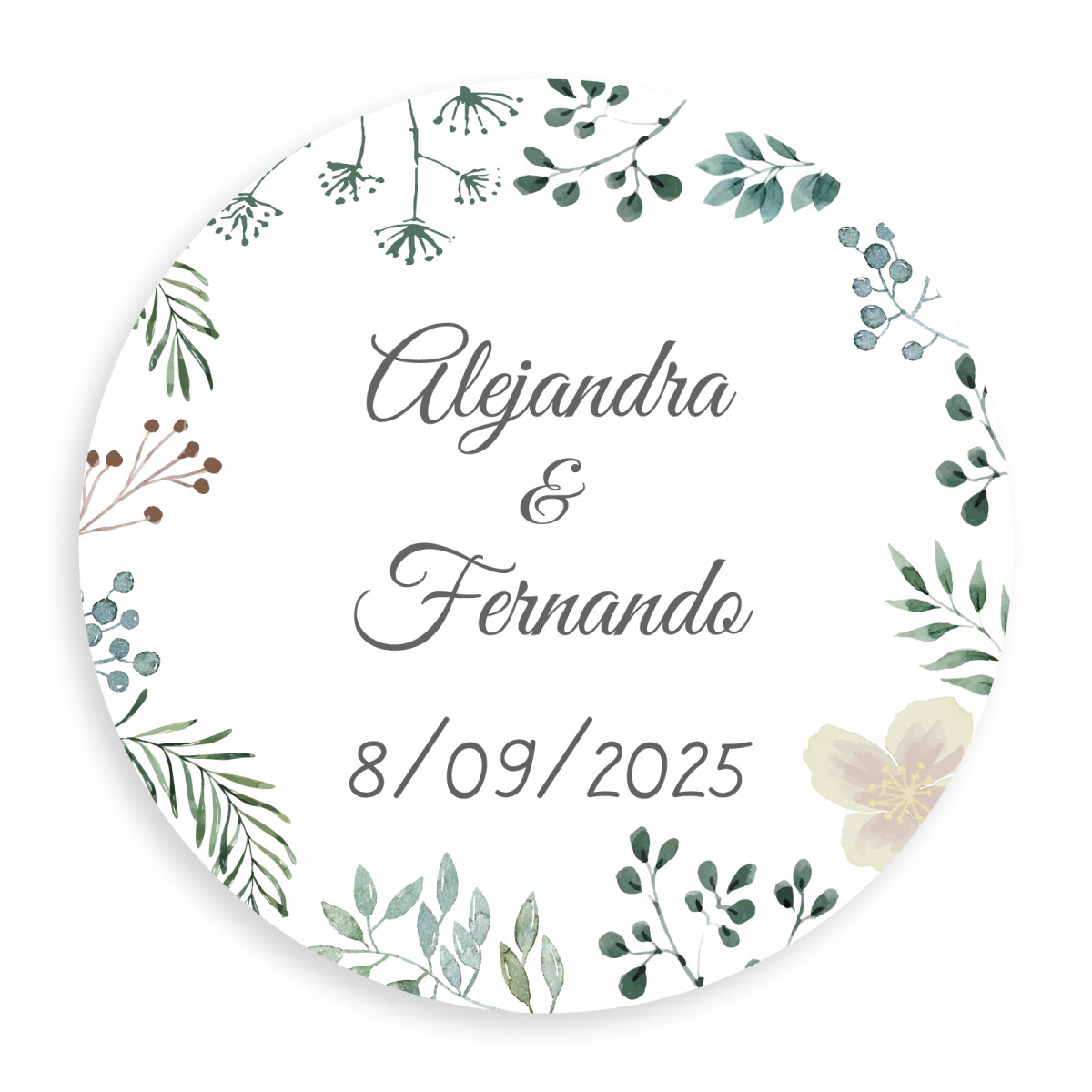 Adesivo de ervas minimalista personalizado de 5 cm para casamentos e eventos