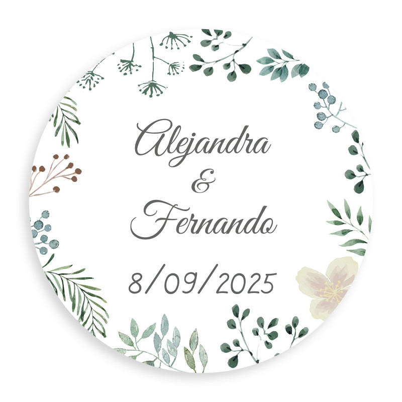 Adesivo de ervas minimalista personalizado de 5 cm para casamentos e eventos