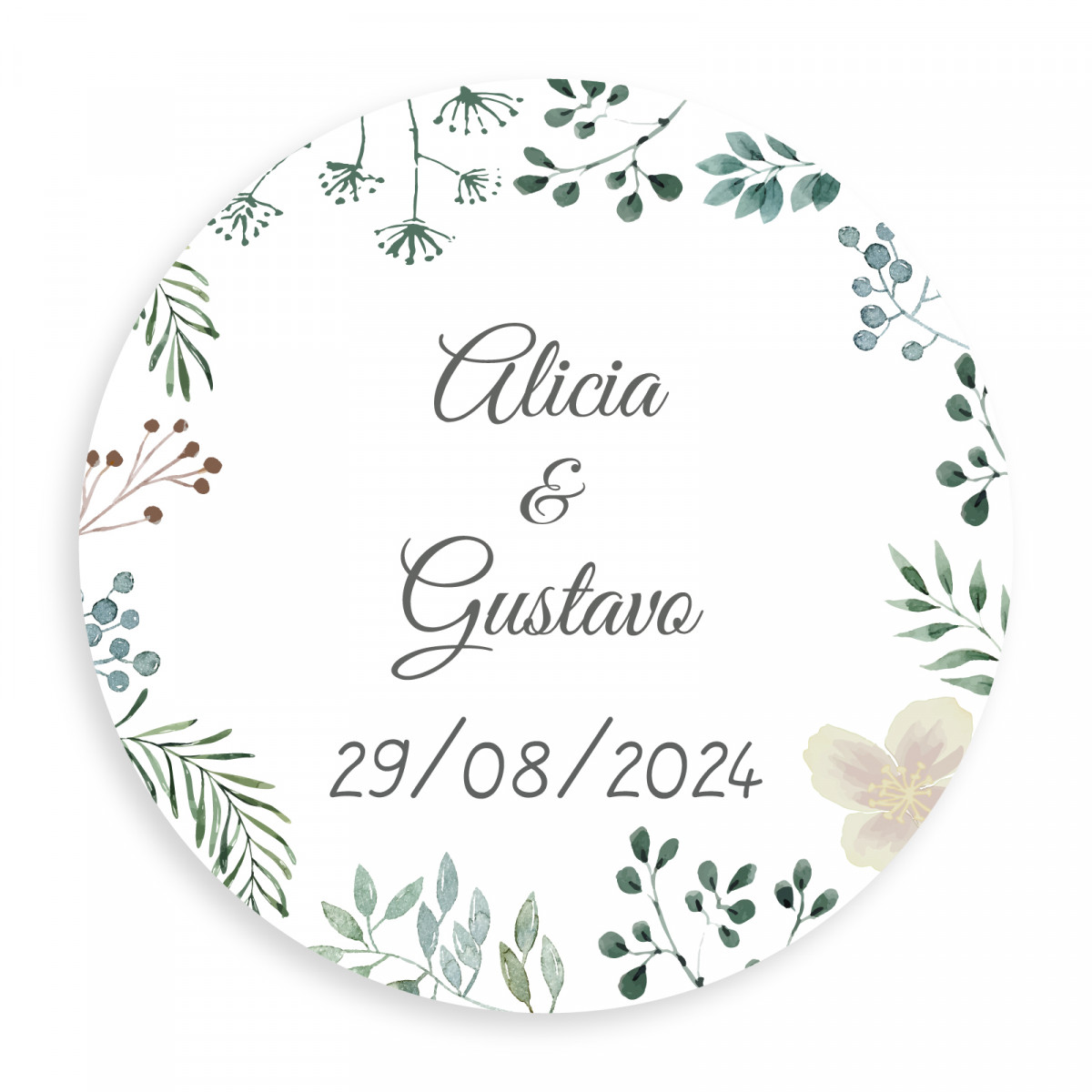 Adesivo de ervas minimalista redondo personalizável de 3 cm para casamentos e eventos