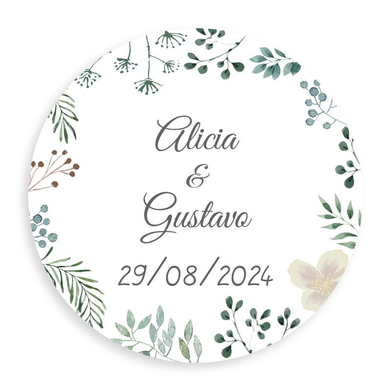 Adesivo de ervas minimalista redondo personalizável de 3 cm para casamentos e eventos