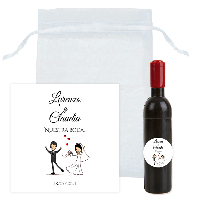 Saca-rolhas em formato de garrafa de vinho personalizada com cartão de agradecimento em saco de organza para lembrancinhas de