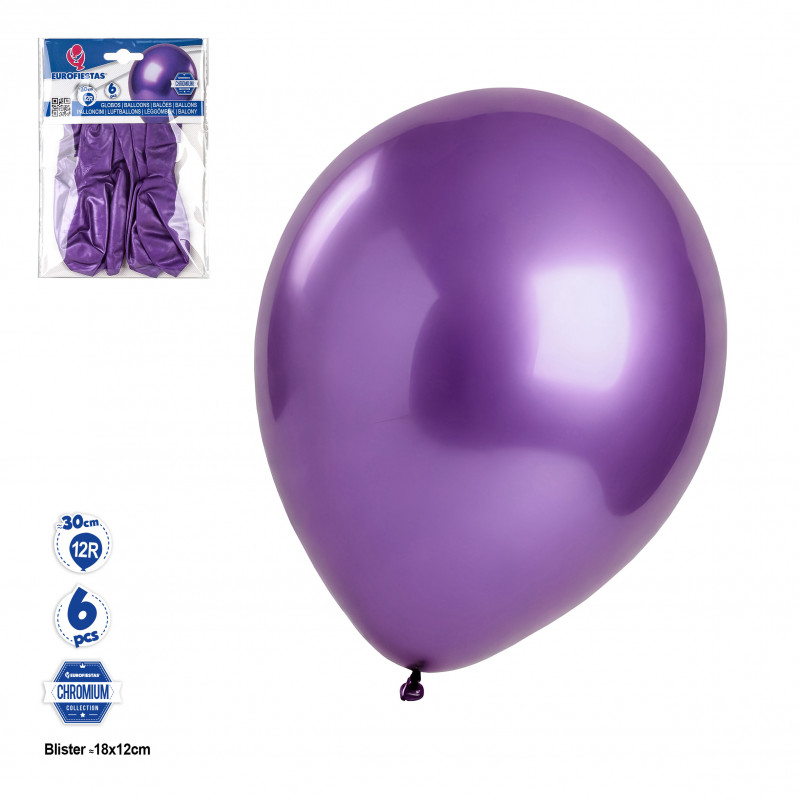 Balão cromado roxo em embalagem de 6 unidades