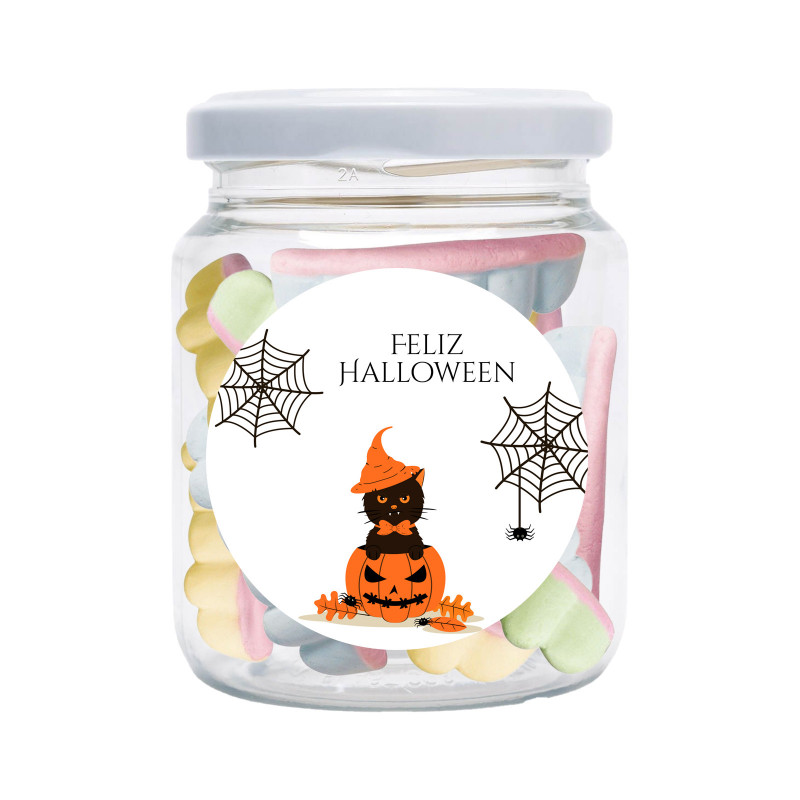 Frasco para dentadura de doces de halloween com adesivo personalizável