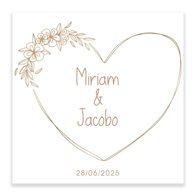 Adesivo com coração com linhas minimalistas quadrado personalizável 5x5 para casamentos e eventos