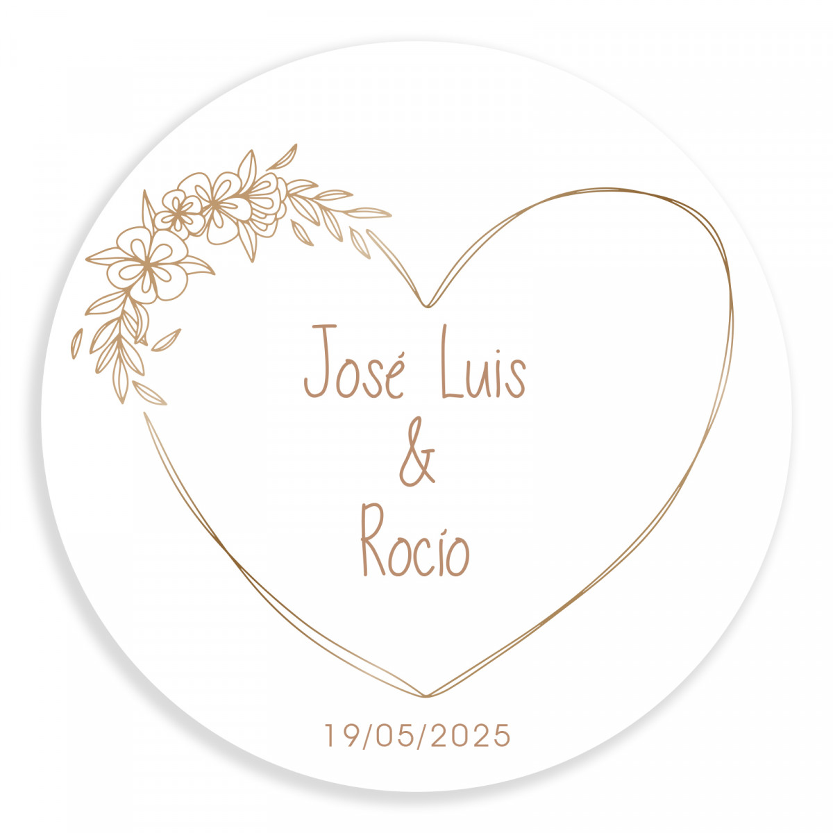 Adesivo com coração com linhas minimalistas personalizável redondo 5cm para casamentos e eventos