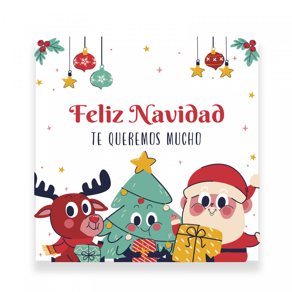 Adesivo de Natal personalizável Papai Noel e Amigos Quadrado 5x5