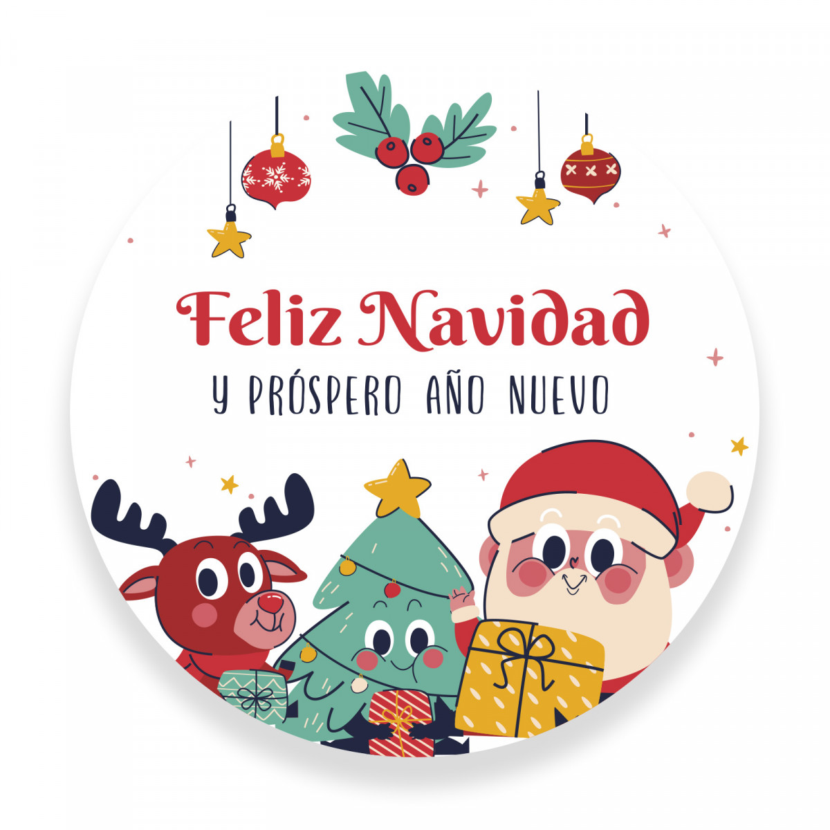 Autocolante de Natal personalizável com desenho de Papai Noel e amigos redondo de 5 cm