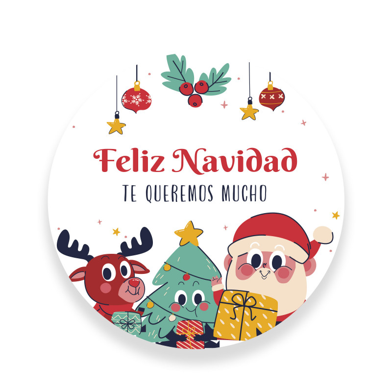 Autocolante de Natal personalizável com Papai Noel e amigos redondo de 3 cm