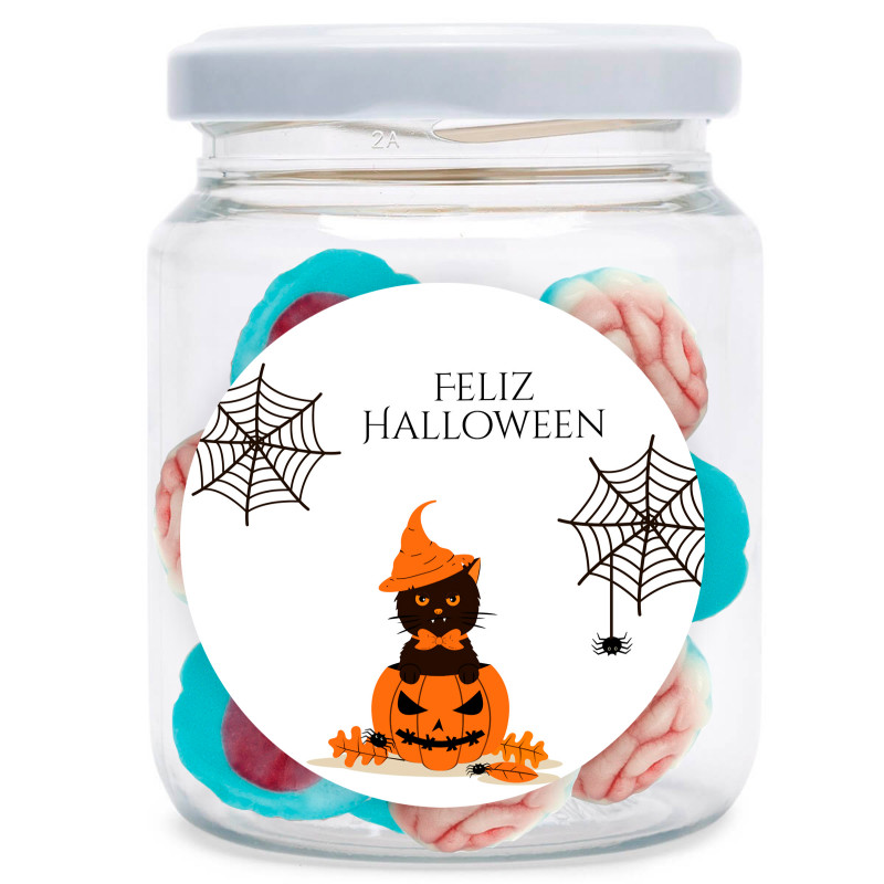 Frasco de cérebro de gelatina com adesivo personalizável para detalhes de Halloween