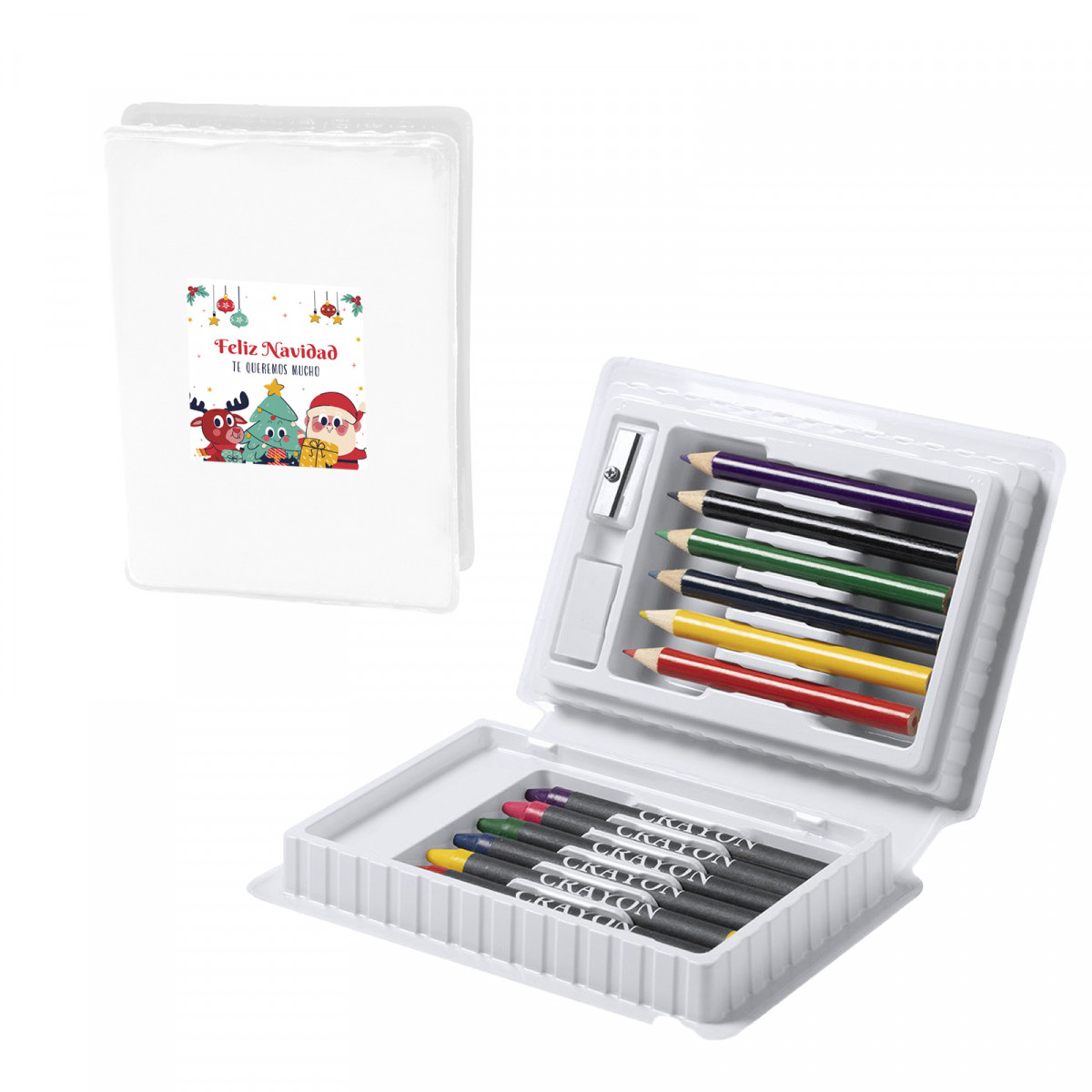 Estojo com material de desenho infantil com adesivo de natal personalizado para presentear