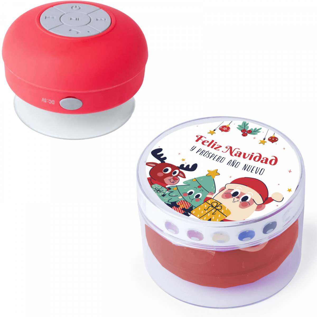 Alto falante bluetooth submersível vermelho com adesivo especial natal papai noel e amigos