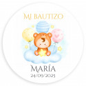 Vela aromática branca com autocolante de urso personalizável para batizado