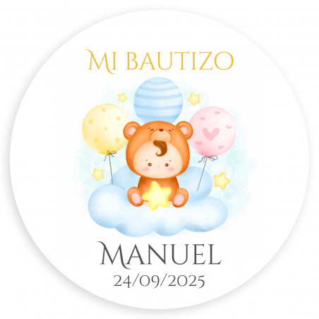 Vela aromática branca com autocolante de urso personalizável para batizado