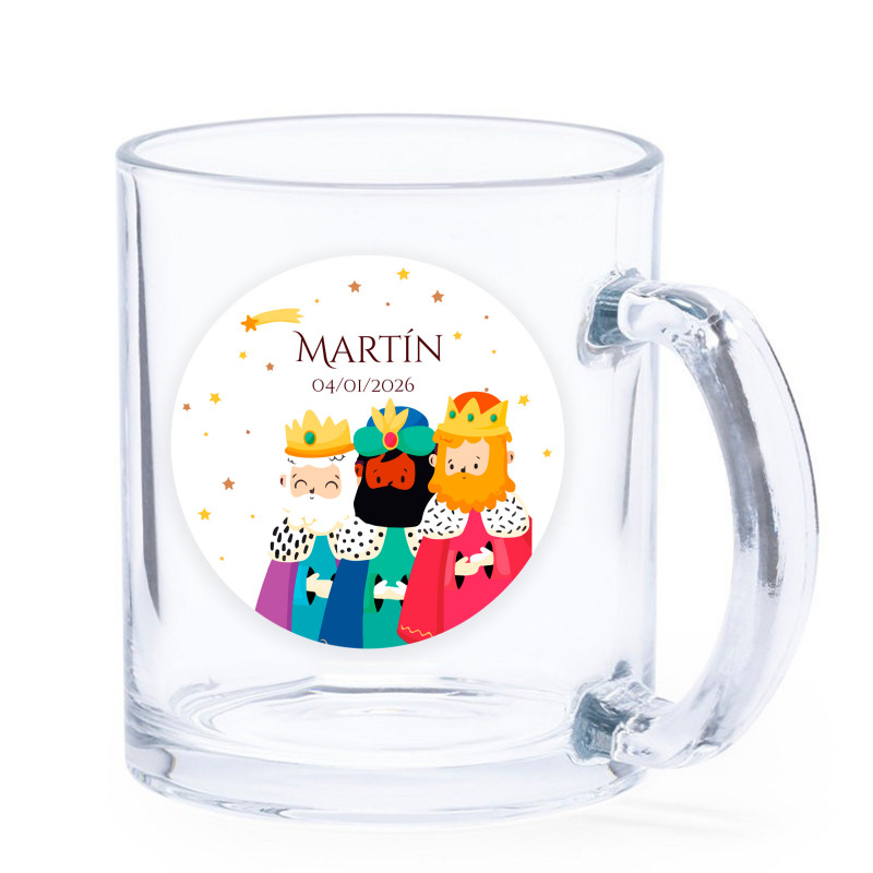 Caneca de vidro de natal com adesivo personalizável dos três reis magos para detalhes