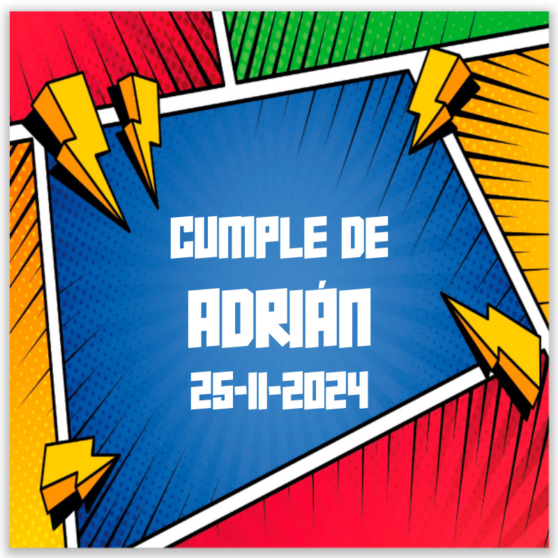 Adesivo quadrado estilo quadrinhos de super heróis personalizável 5x5cm