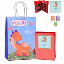 Estojo com material de desenho com adesivo de dinossauro personalizado e bolsa estampada combinando