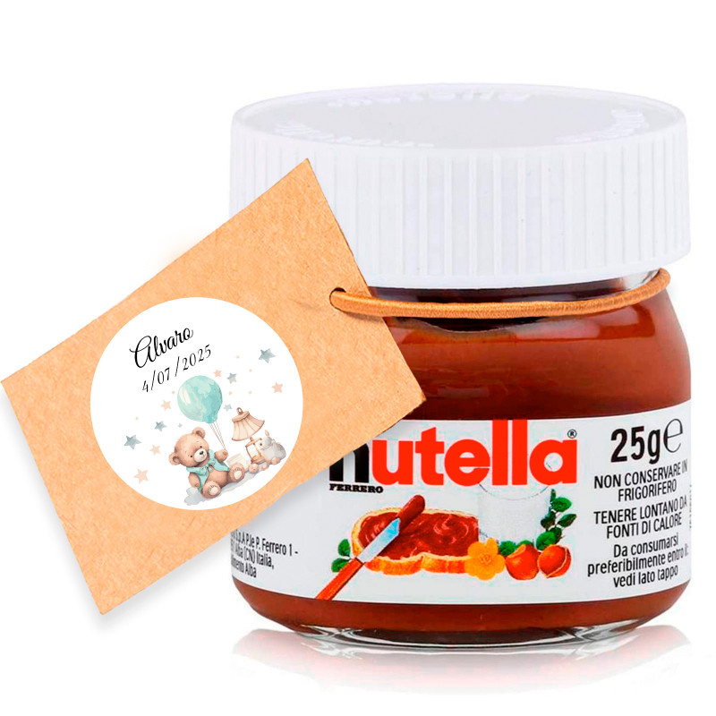 Nutela 25 gr. com etiqueta personalizada para detalhes de batismo