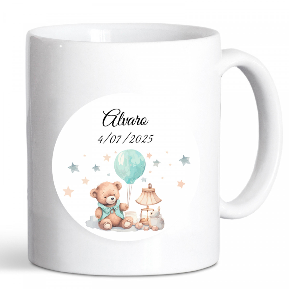 Caneca personalizada com detalhes de batismo