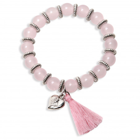 Pulseira de miçangas rosa com borla combinando em saco de algodão e adesivo personalizado para casamentos e eventos