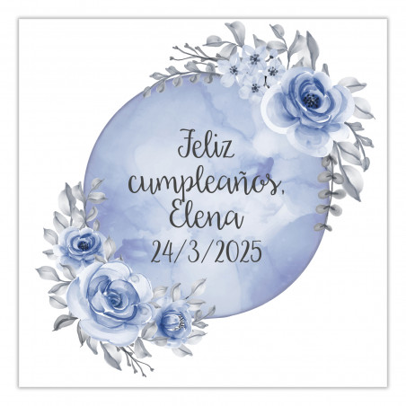 Adesivos 5x5 editáveis adaptáveis para personalizar com lua azul e fundo de flores para eventos