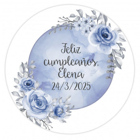 Adesivos redondos editáveis de 3 cm para personalizar com fundo de lua azul e flores para eventos