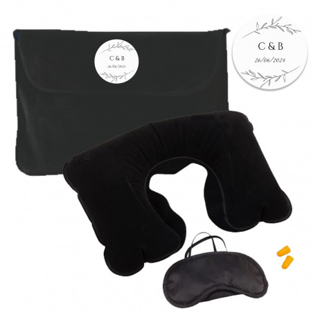 Conjunto de viagem preto com adesivo minimalista personalizável para casamentos e eventos