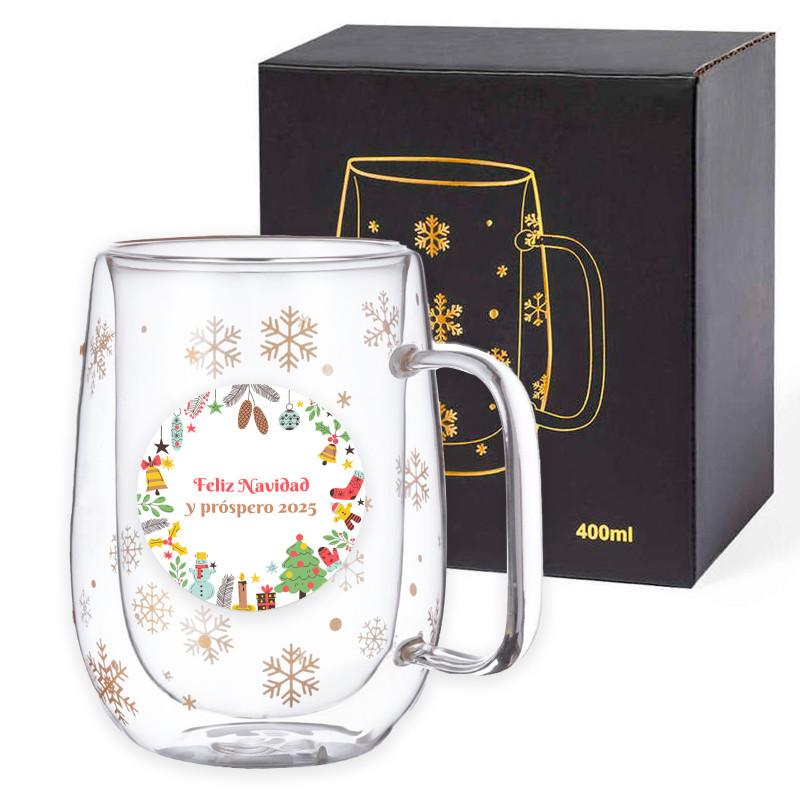 Caneca térmica de vidro de natal com adesivo decorativo personalizável para dar de presente