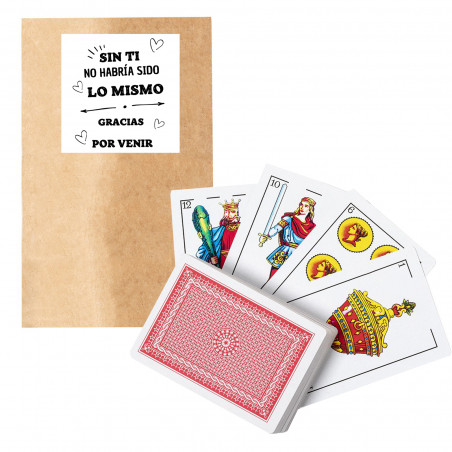 Baralho de cartas espanhol com envelope e adesivo de agradecimento para dar de presente