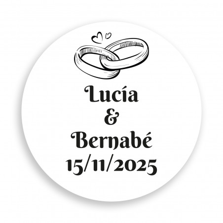 Autocolante de casamento personalizável de 2 cm com anéis fundo branco