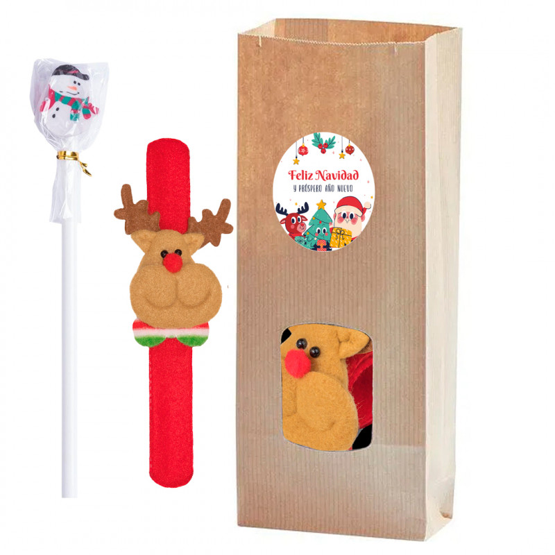 Pulseira rena rudolph com lápis de boneco de neve em bolsa com adesivo de natal personalizável