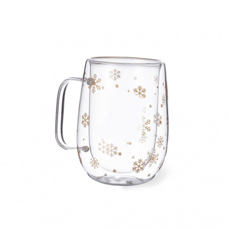 Caneca térmica de vidro com flocos de neve