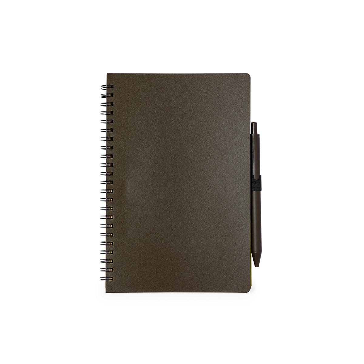 Caneta com caderno espiral em castanho