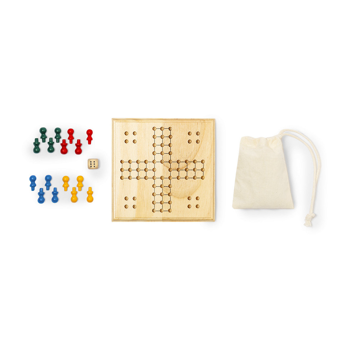 Parcheesi de madeira com saco de algodão