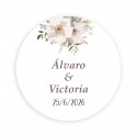 Adesivo personalizado 2cm fundo branco flores pastel para casamentos e eventos