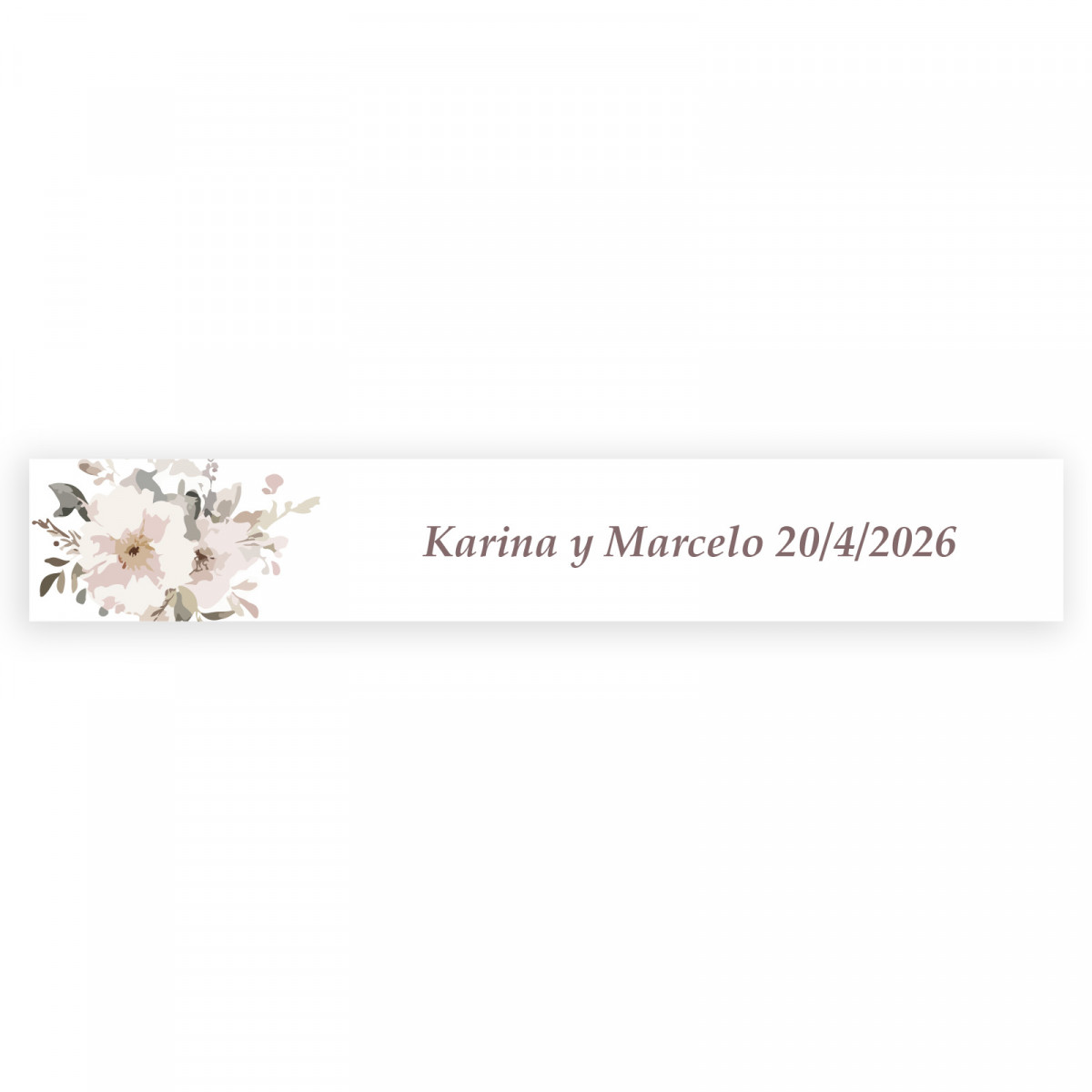 Adesivo retangular personalizado 5x1 fundo branco flores pastel para casamentos e eventos