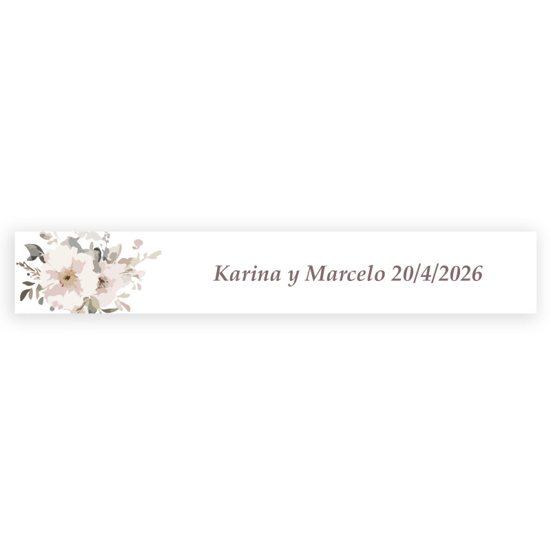 Adesivo retangular personalizado 5x1 fundo branco flores pastel para casamentos e eventos