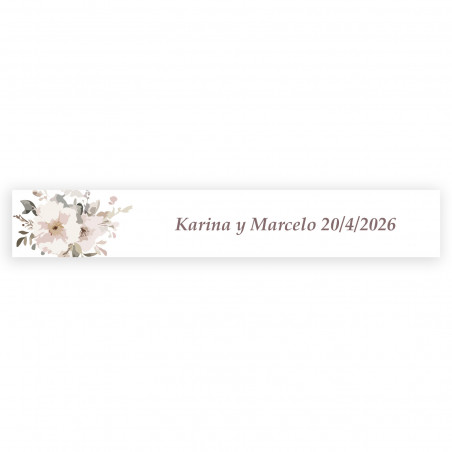 Adesivo retangular personalizado 5x1 fundo branco flores pastel para casamentos e eventos