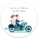 Adesivo 3 cm noivos em motocicleta para detalhes do casamento