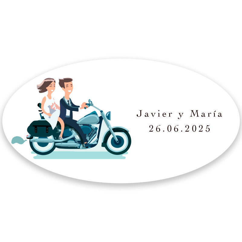 Adesivo oval 4 2x2 2cm noivos em motocicleta personalizável