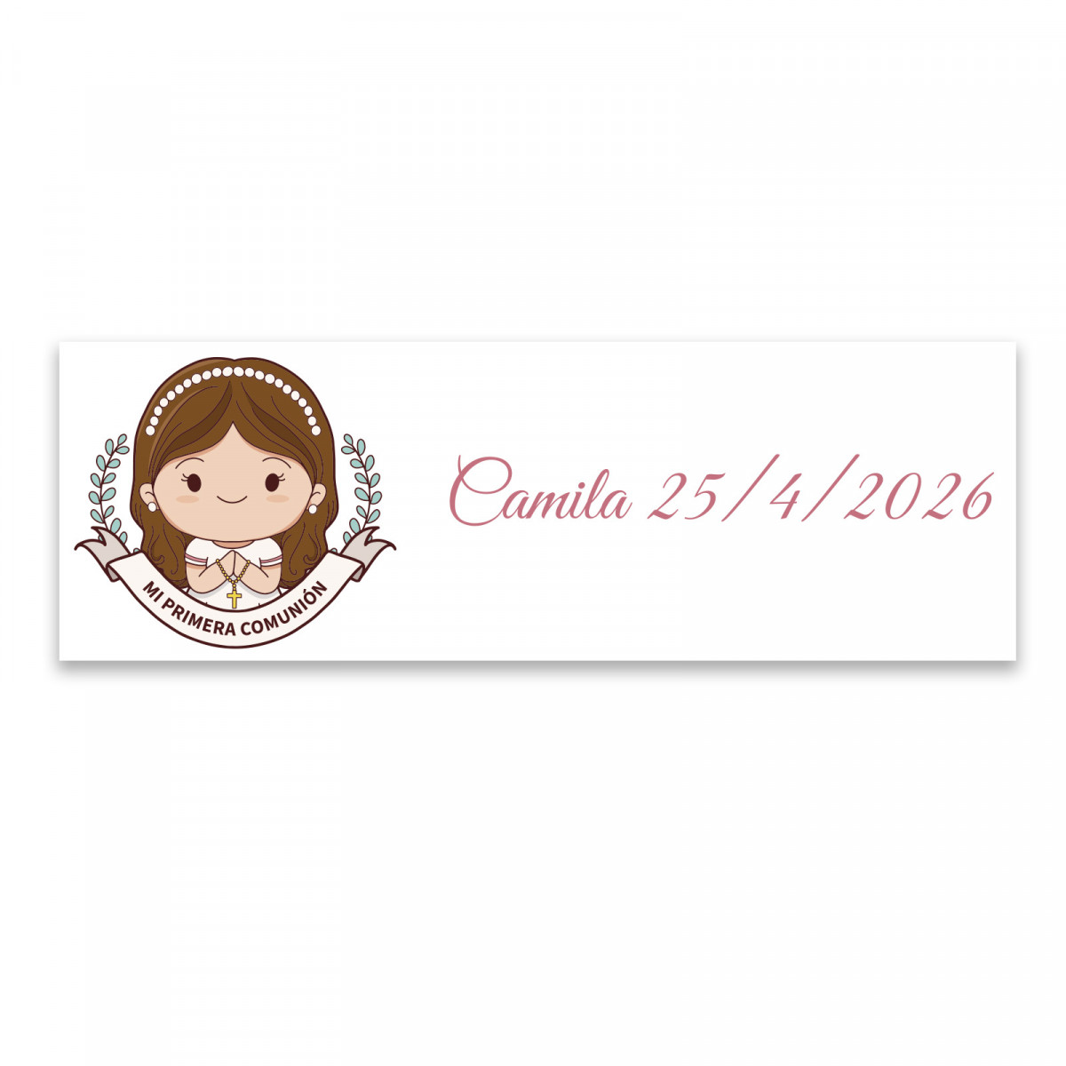 Adesivo de comunhão 6x2cm personalizado para menina