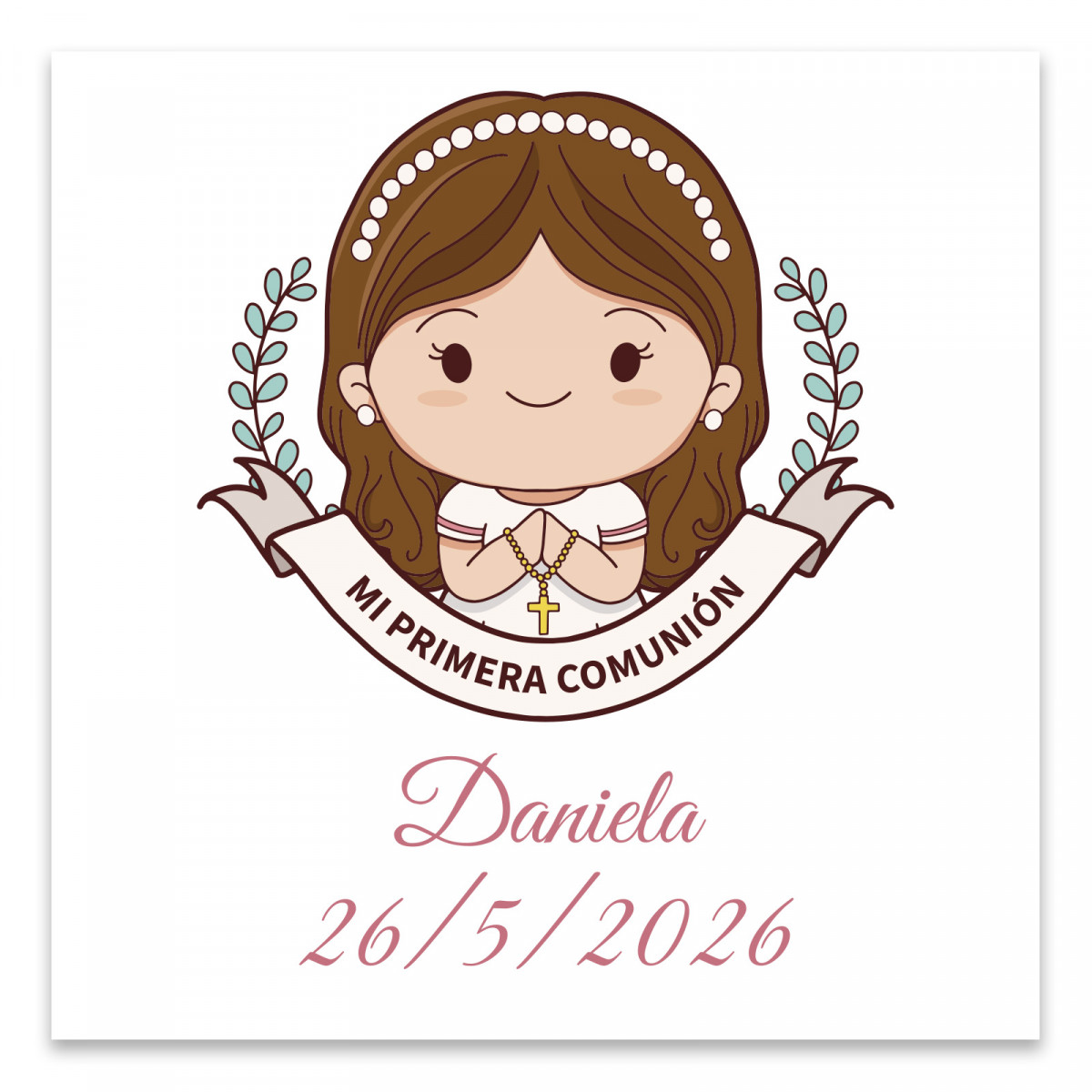 Cartão de comunhão 8x8cm personalizado para menina