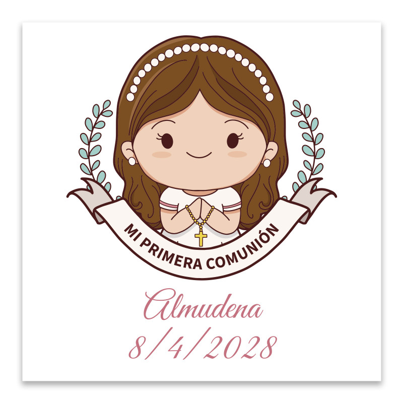 Adhesivo de comunión 5x5cm personalizado para niña