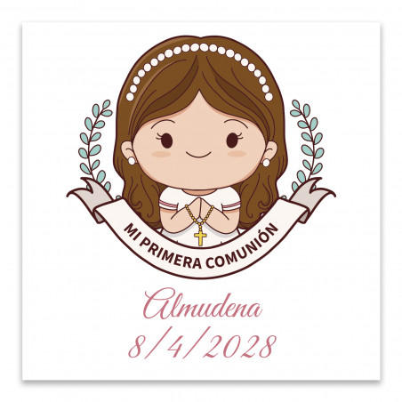 Adhesivo de comunión 5x5cm personalizado para niña