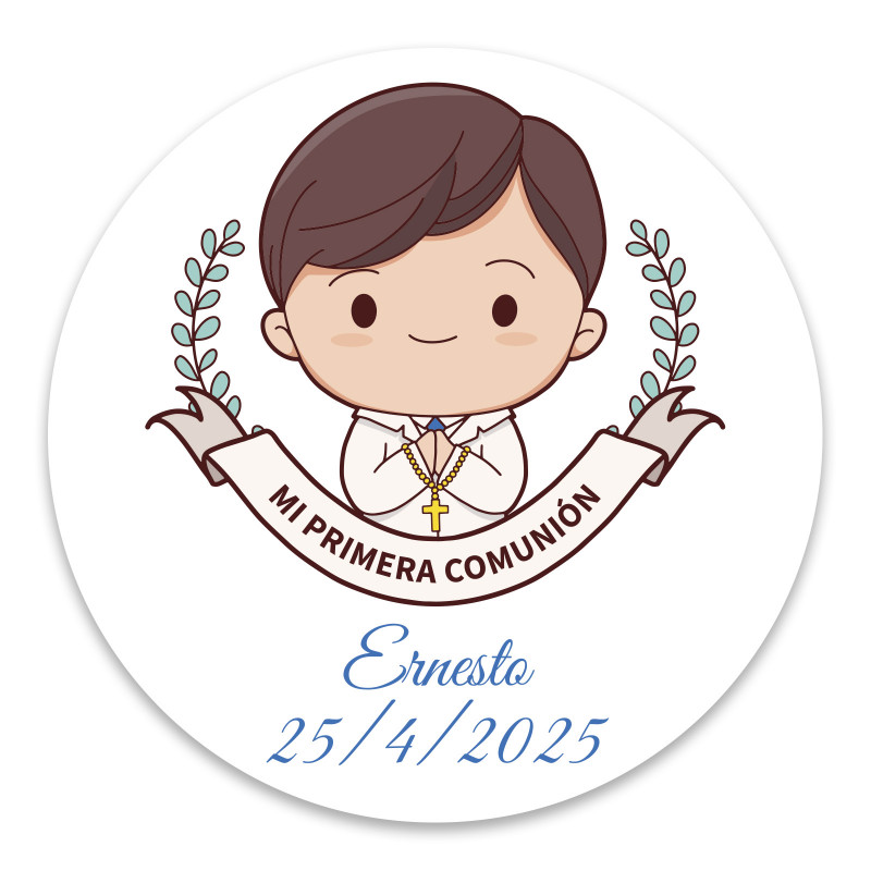 Adhesivo de comunión 5cm personalizado para niño