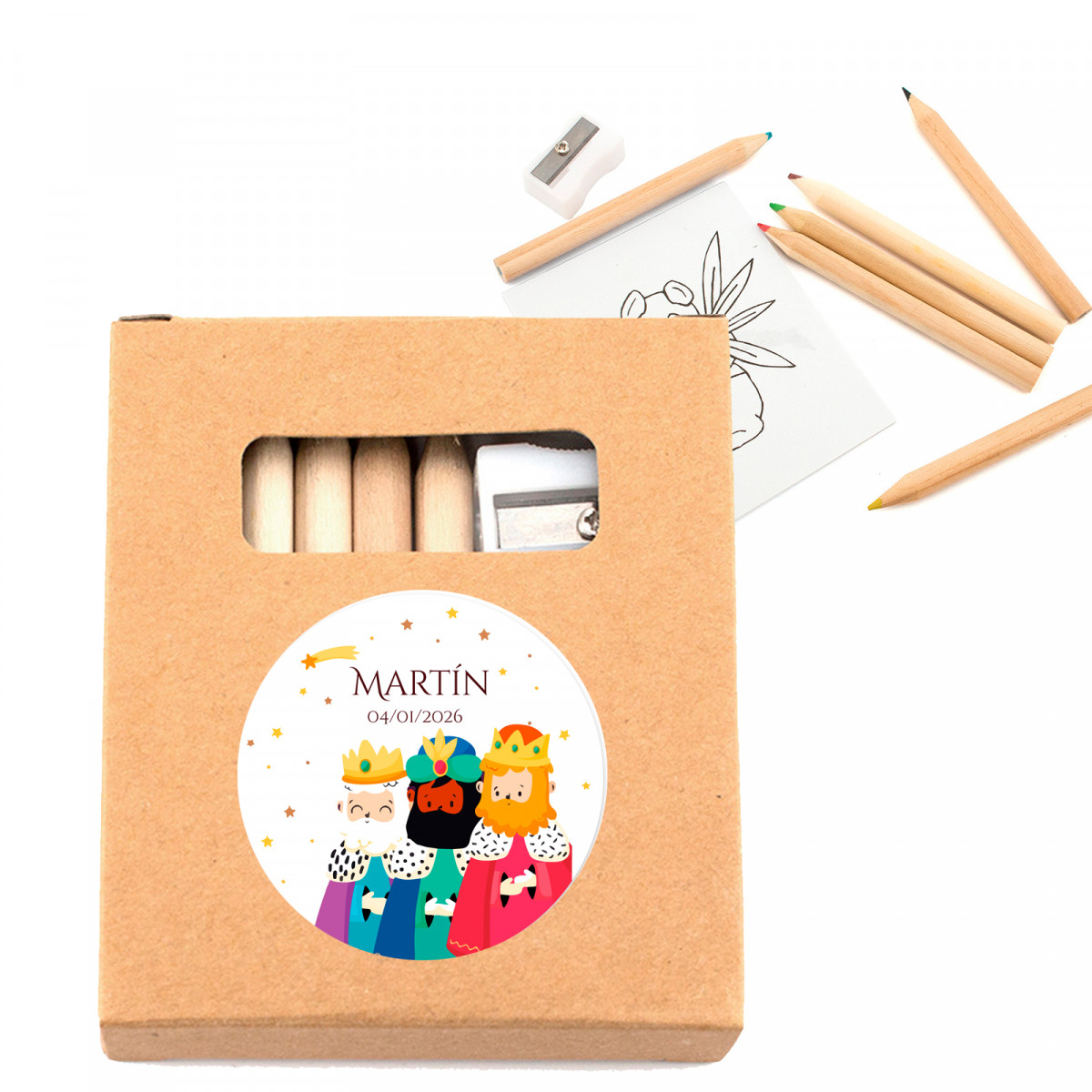 Estojo para colorir personalizável com adesivo dos três reis magos